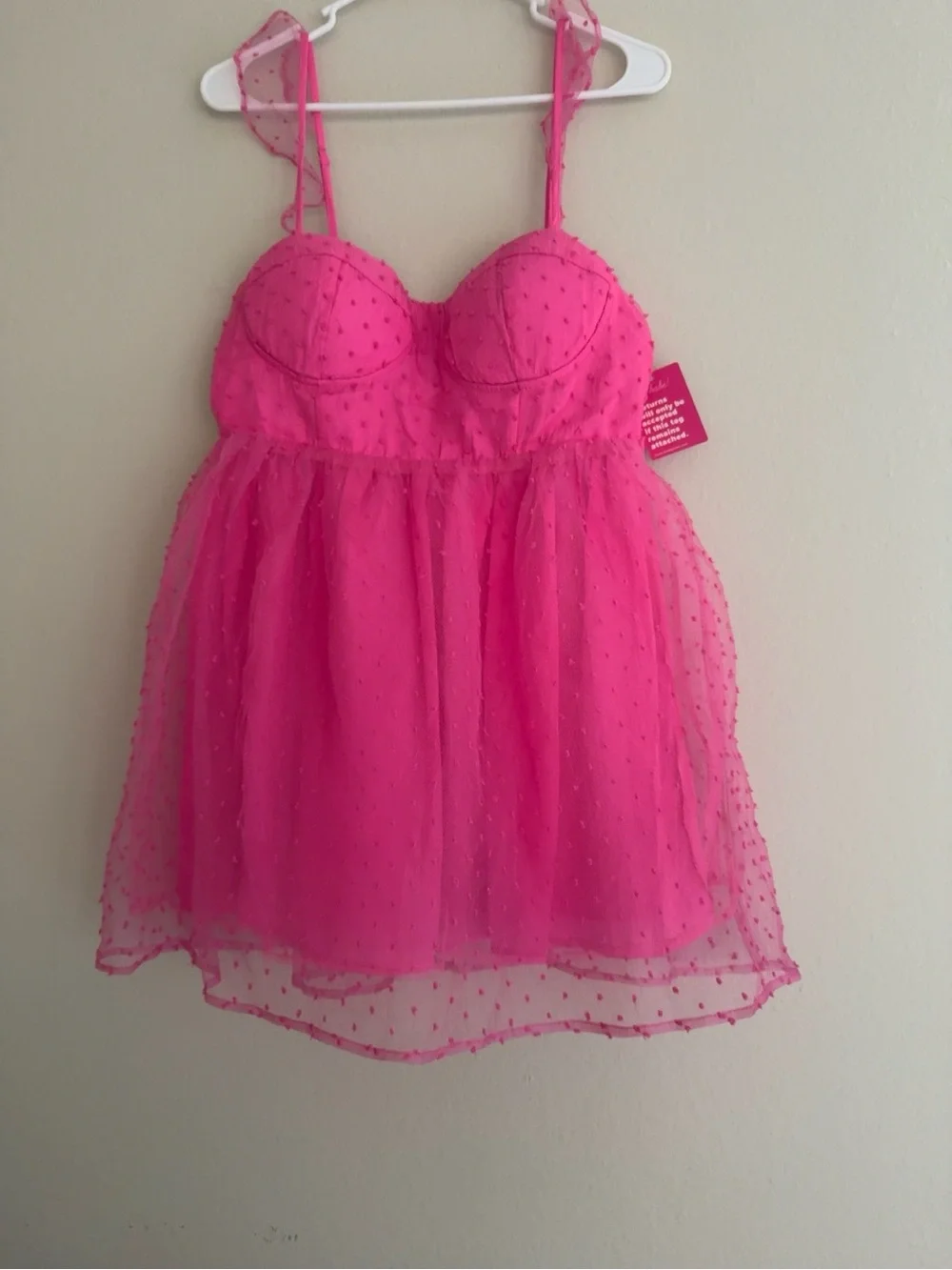 NWT BuddyLove Vixen Hot Pink Swiss Dot Bustier Mini Dress L